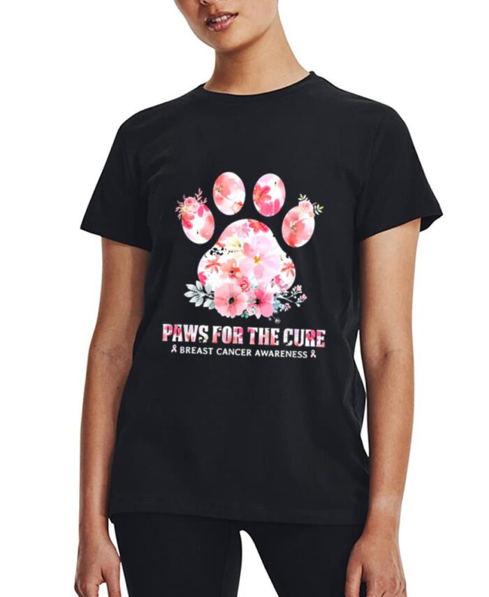 Floral Paws For He Cure Dog Cat Breast Cancer Awareness Women T-Shirt