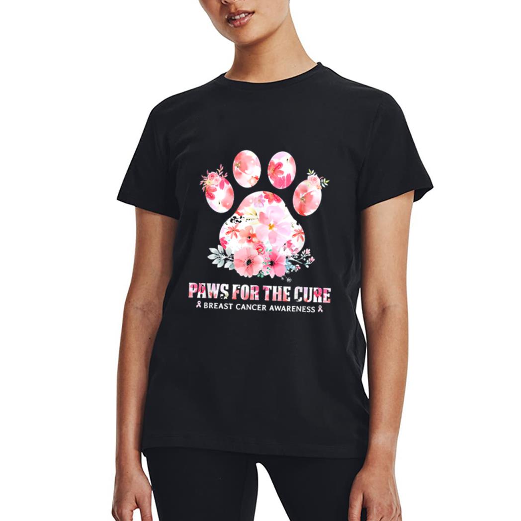 Floral Paws For He Cure Dog Cat Breast Cancer Awareness Women T-Shirt