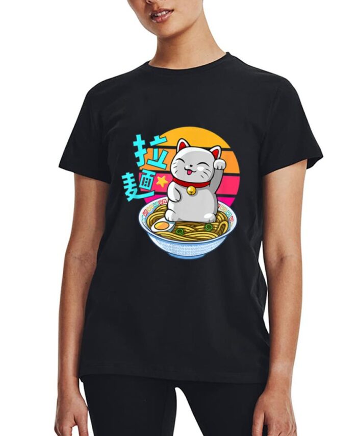 Fortune Cat Ramen Kawaii Maneki Neko Women T-Shirt