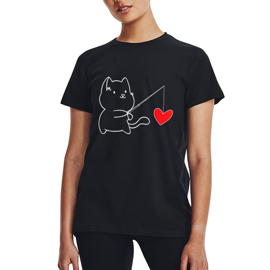 Funny Cat Fishing Heart Valentines Day Women T-Shirt
