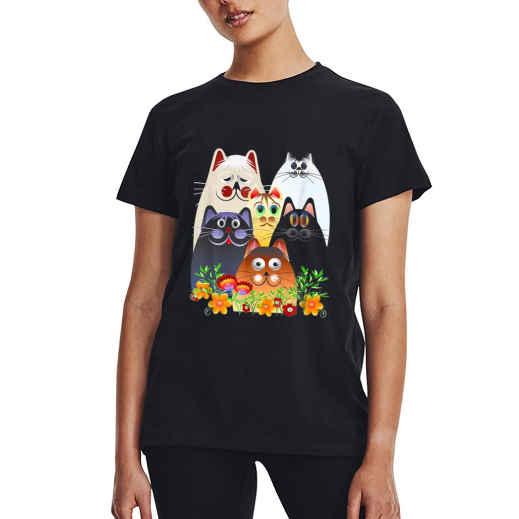 Funny Cat Happy Colorful Flowers Women T-Shirt