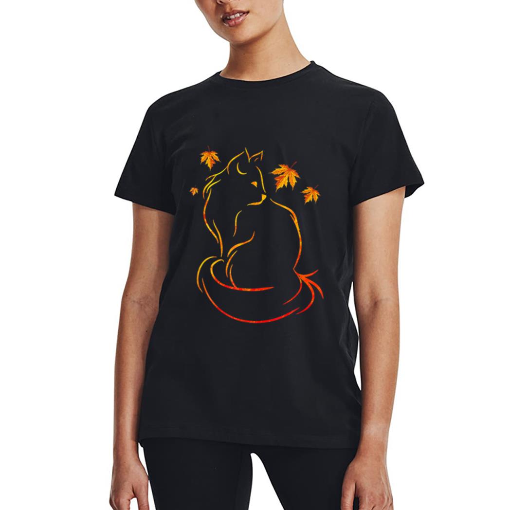 Funny Cat Leaf Fall Hello Autumn For Cute Kitten Lover Women T-Shirt