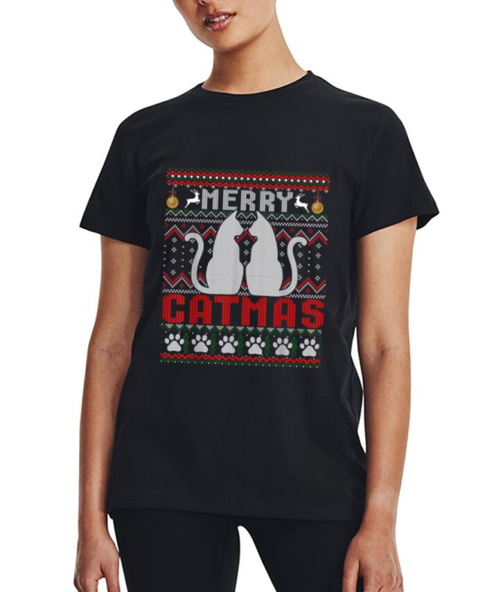 Funny Cat Lover Merry Catmas Christmas Women T-Shirt