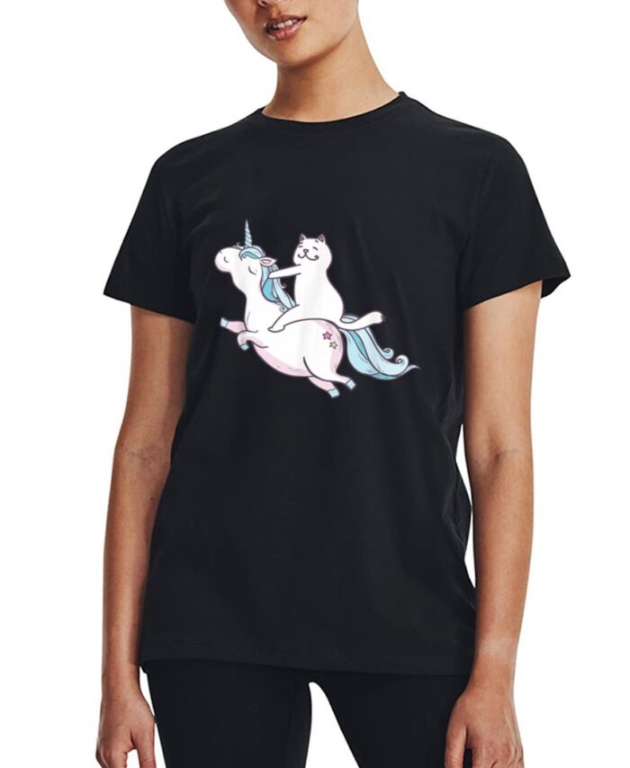 Funny Cat Riding Unicorn T-Shirt Hipster Always Be You Kitty Women T-Shirt