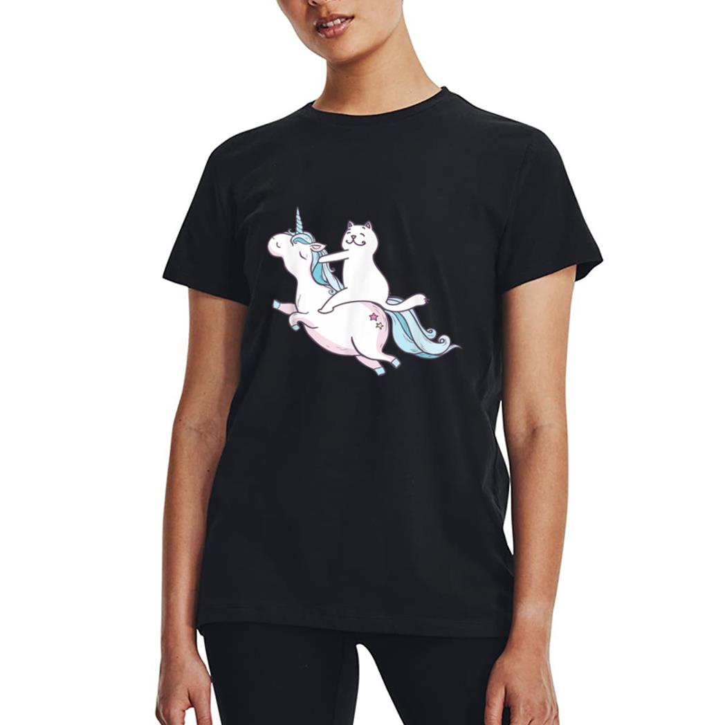 Funny Cat Riding Unicorn T-Shirt Hipster Always Be You Kitty Women T-Shirt