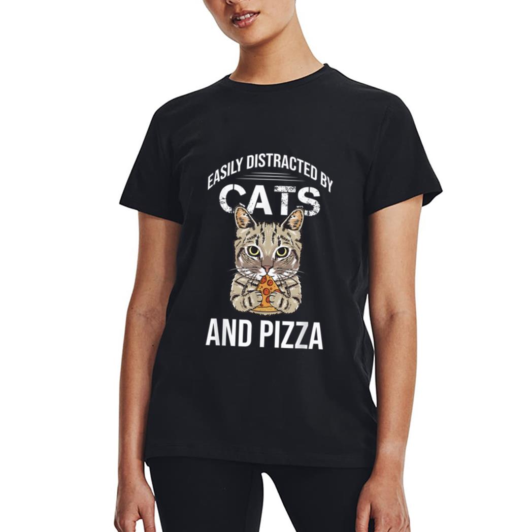 Funny Easily Distracted By Cats And Pizza Lovers Cat Lovers Women T-Shirt