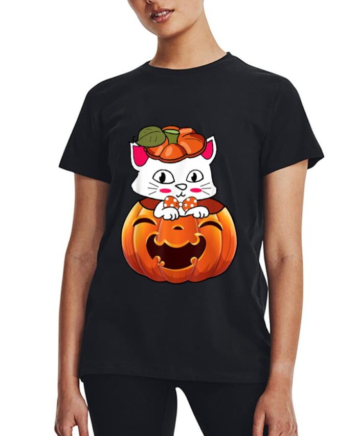 Funny Halloween Jack-O-Lantern Pumpkin Cat Gifts Women T-Shirt