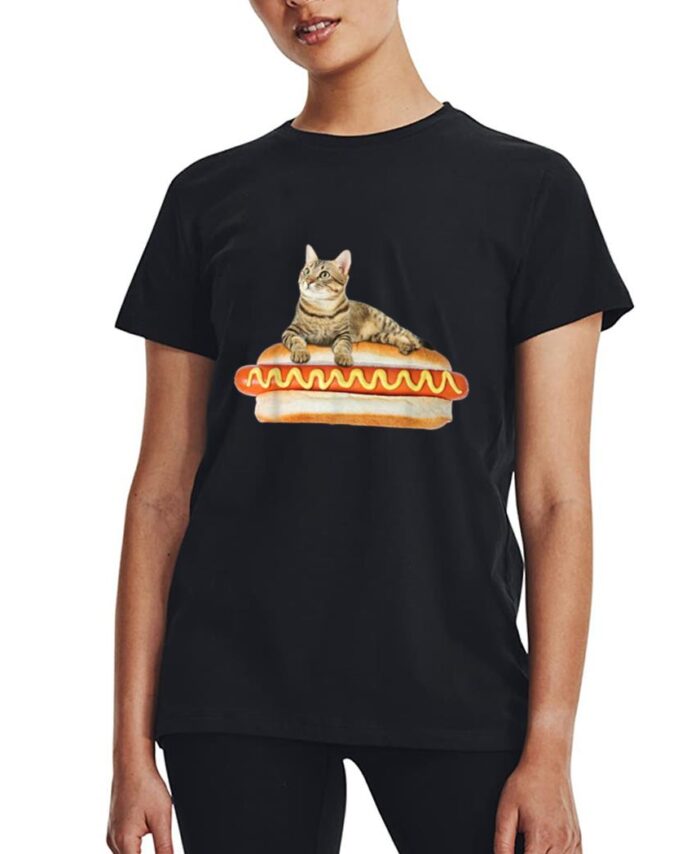 Funny Hot Dog Cat  by Zany Brainy, Cute Kitty Food Women T-Shirt
