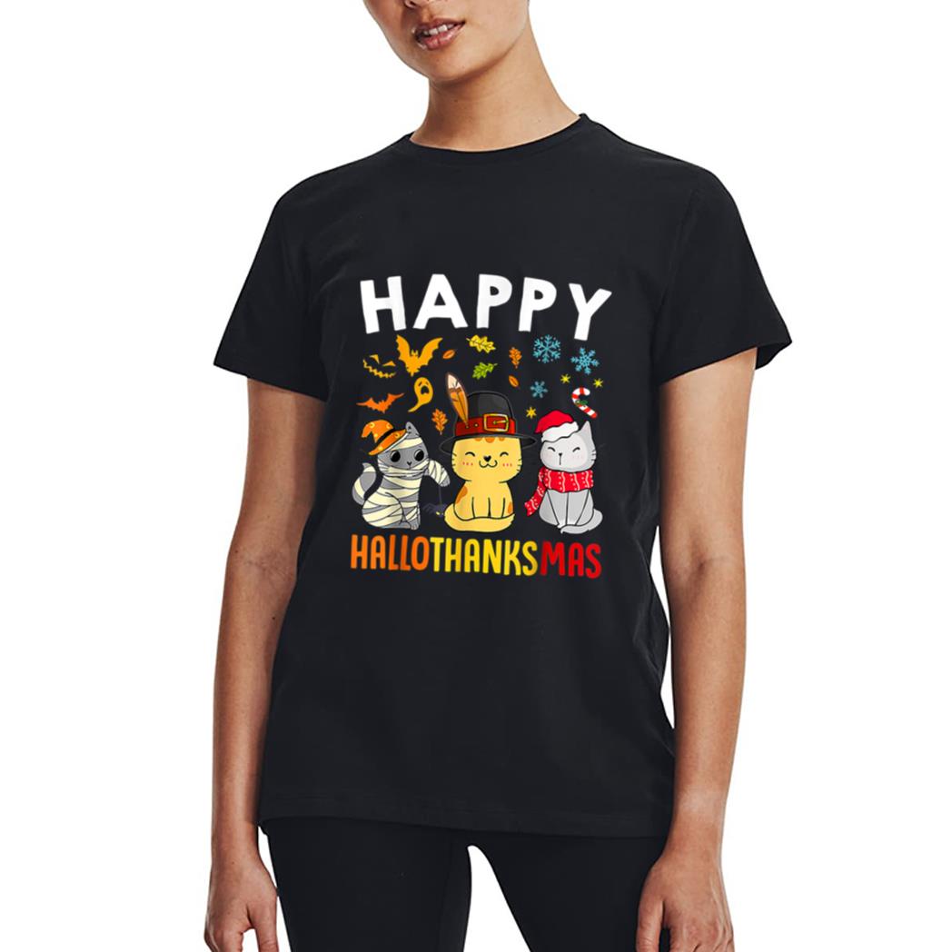 Halloween Thanksgiving Christmas Happy HalloThanksMas Cats Women T-Shirt
