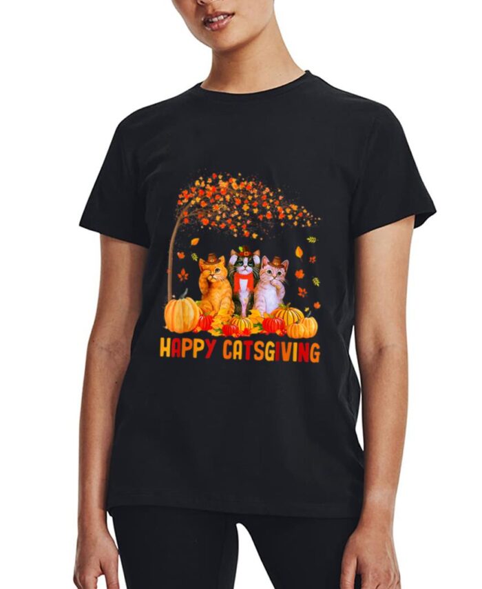 Happy Catsgiving Cute Thanksgiving Cat Lovers Cat Women T-Shirt