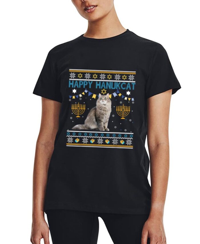 Happy Hanukcat Ugly Hanukkah Sweater Cat Chanukah Jewish Women T-Shirt