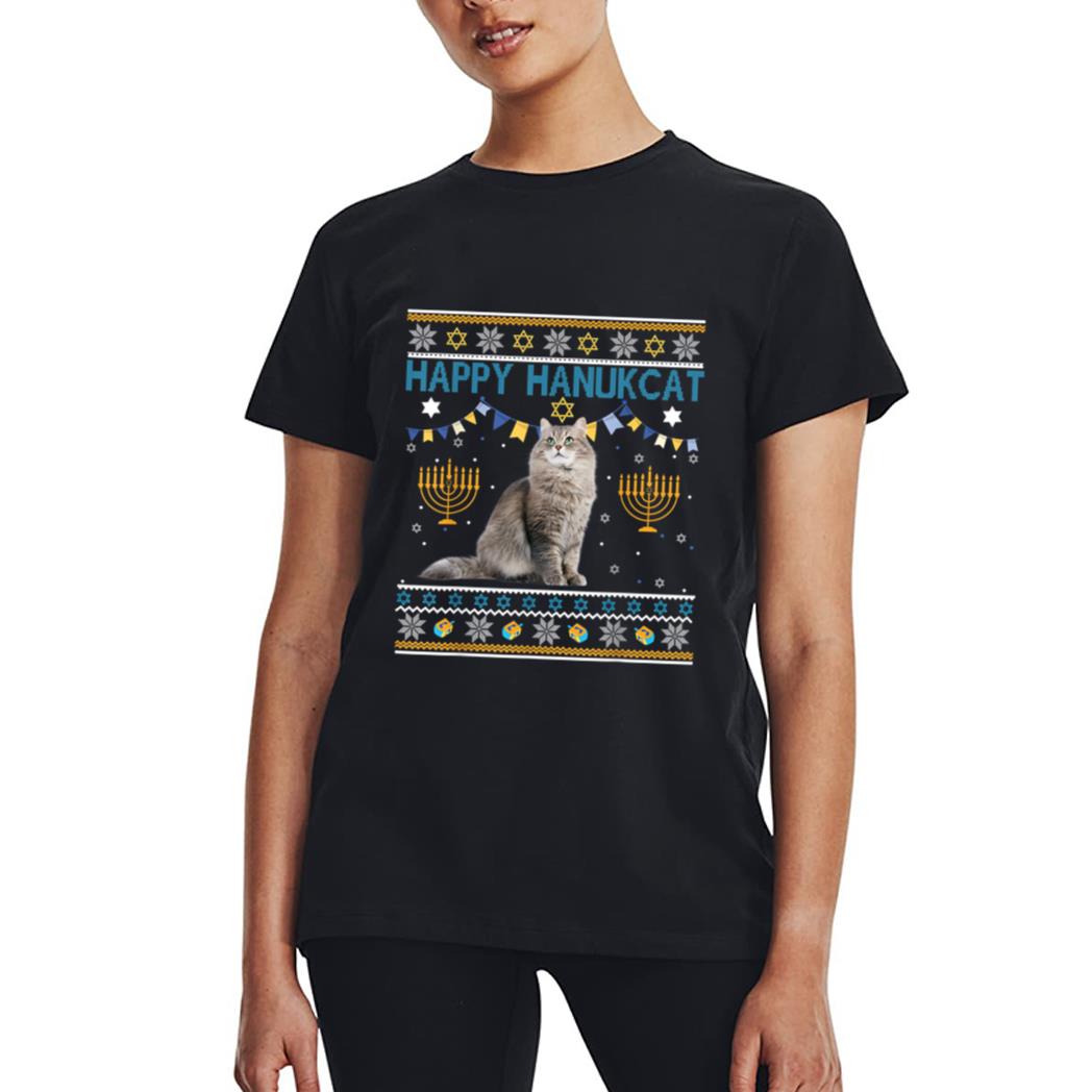 Happy Hanukcat Ugly Hanukkah Sweater Cat Chanukah Jewish Women T-Shirt
