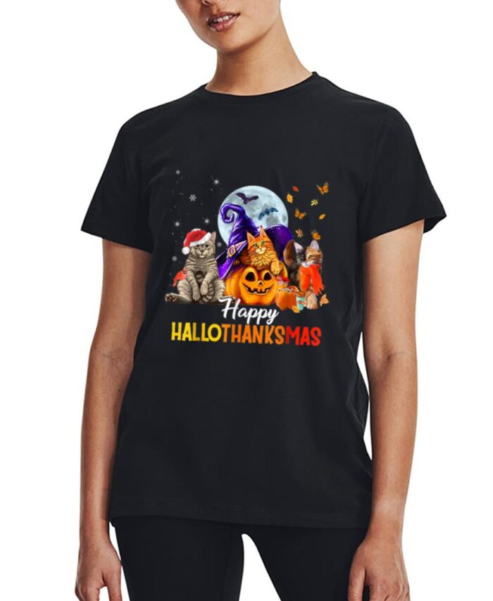 Happy-Thanksgiving Cat Happy-Hallothanksmas Cute-Cats Women T-Shirt