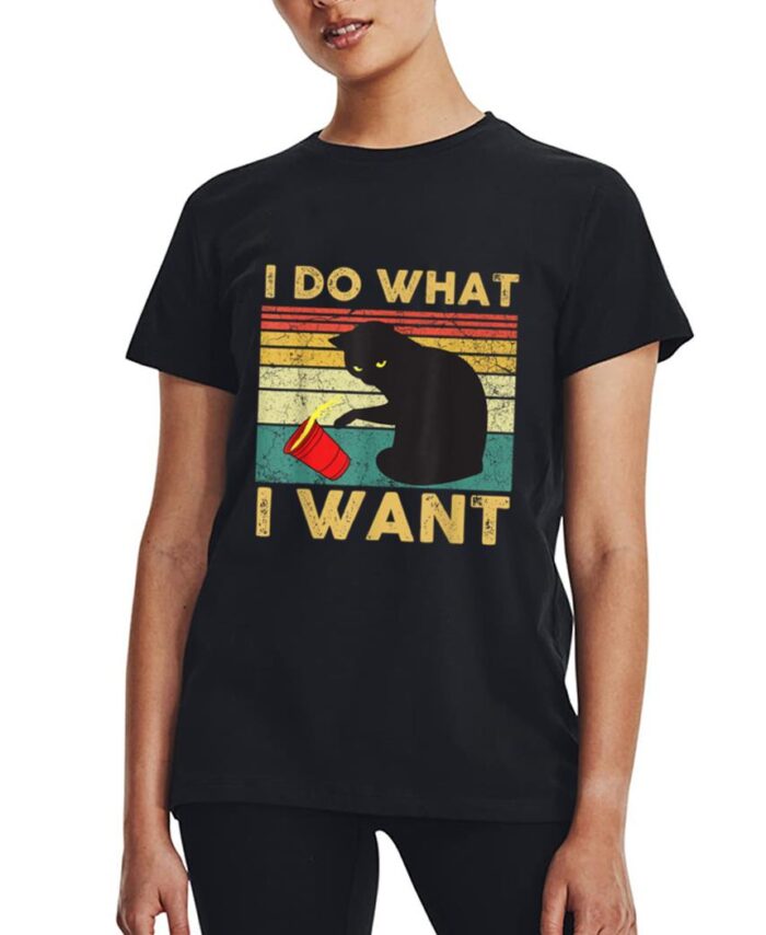 I Do What I Want Cat Coffee Black Cat Red Cup Funny Graphic Women T-Shirt