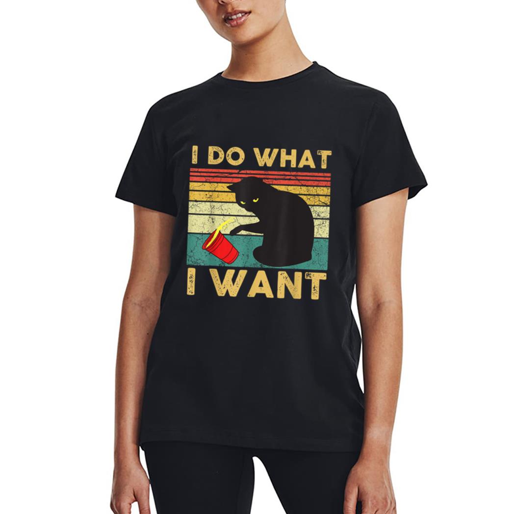I Do What I Want Cat Coffee Black Cat Red Cup Funny Graphic Women T-Shirt