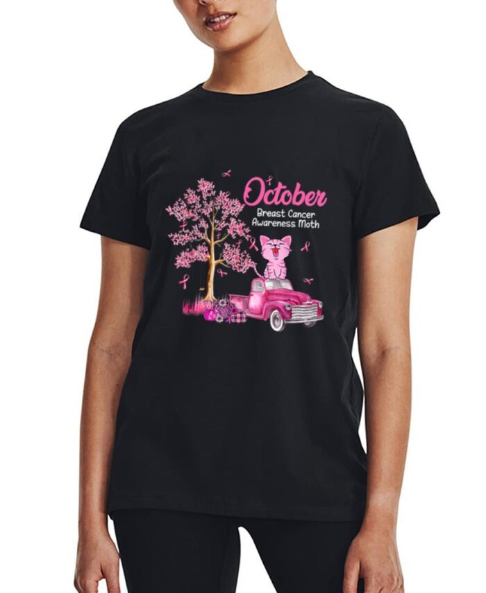 In October We Wear Pink Pumpkin Cat Breast Cancer Awareness_1 Women T-Shirt
