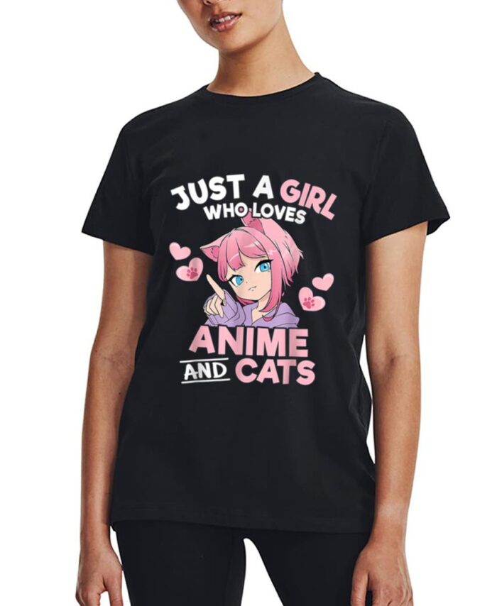 Just A Girl Who Loves Anime And Cats Cute Otaku Manga Women T-Shirt