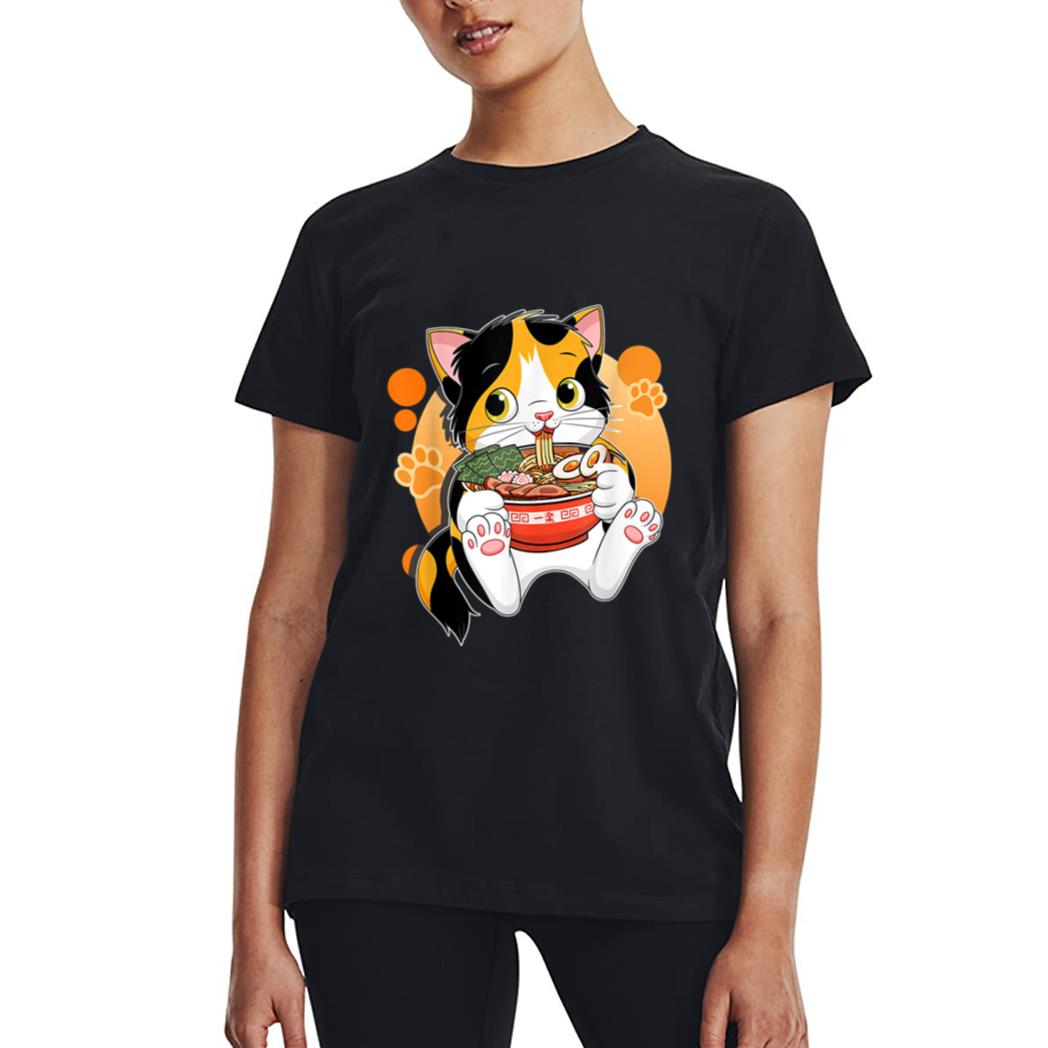 Kawaii Anime Cat  Japanese Ramen Noodles Gift Women T-Shirt