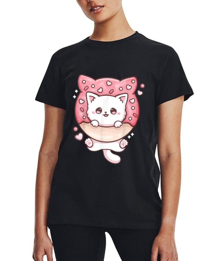 Kawaii Cat Donut Anime Lover Otaku Women T-Shirt