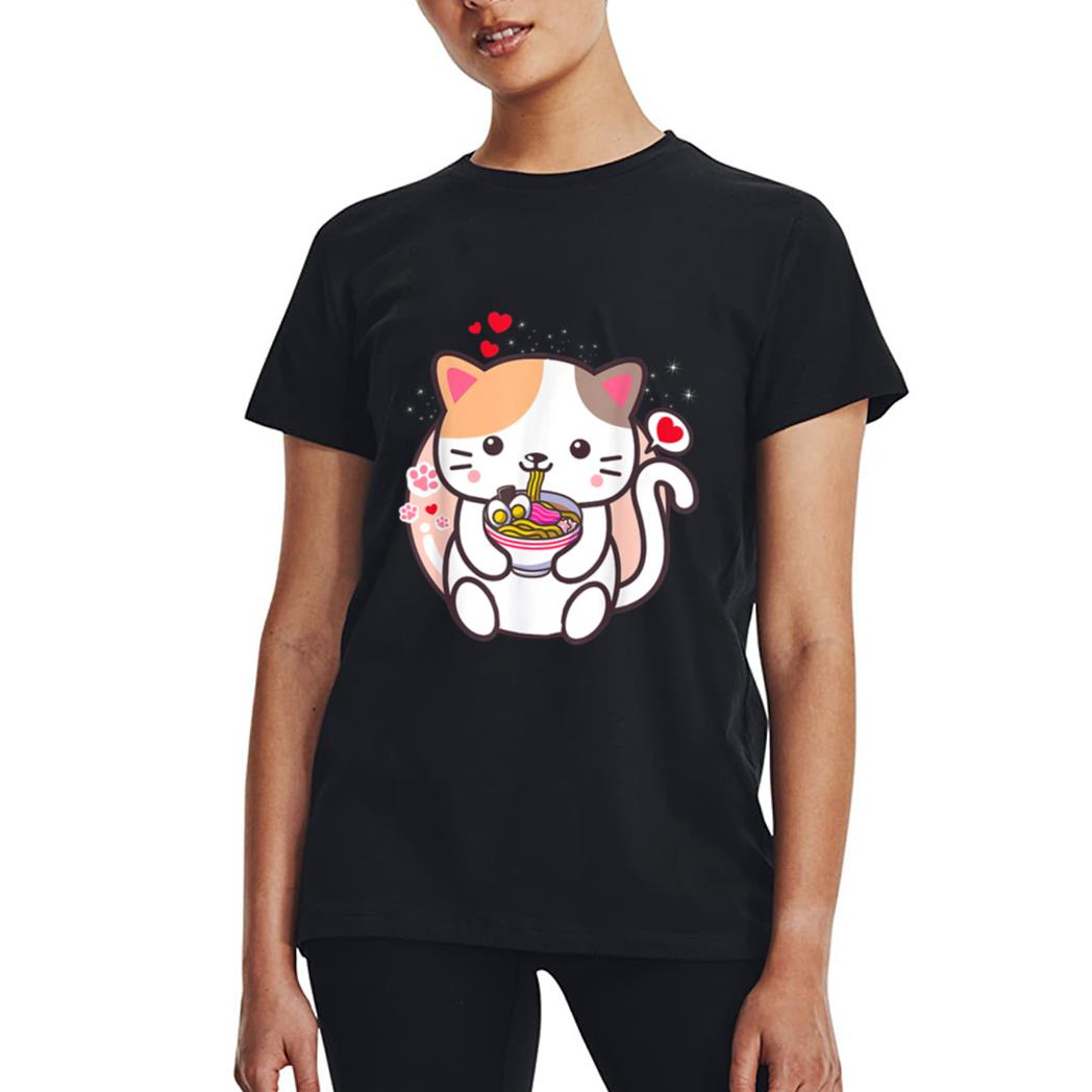 Kawaii Cat Ramen Anime Japanese Food Girls Official Teenager Women T-Shirt