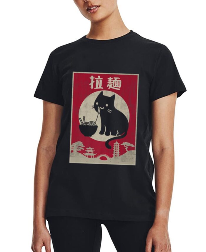 Kawaii Cat Ramen Vintage Anime Japanese Food Girls Boys Teen Premium Women T-Shirt
