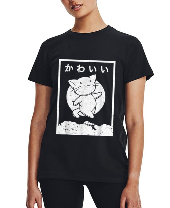 Kawaii Cat . Retro Style Anime Women T-Shirt