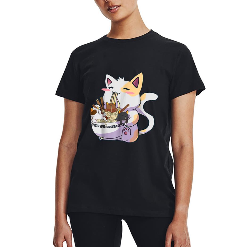 Kawaii Neko Cat Ramen Bowl Anime Japanese Noodles Women T-Shirt