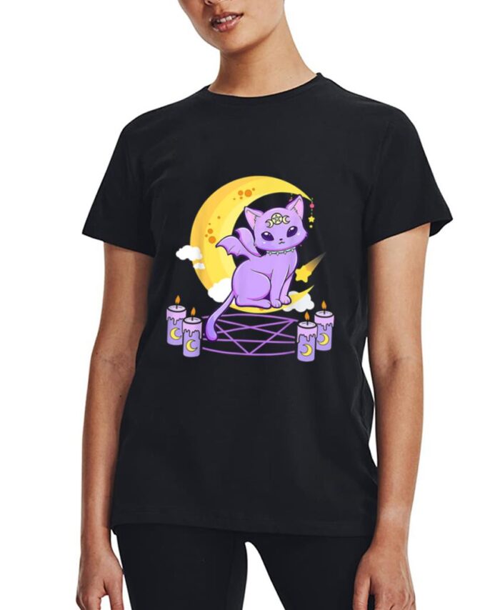 Kawaii Pastel Goth Cute Creepy Black Cat Pagan Kitty Occult Women T-Shirt