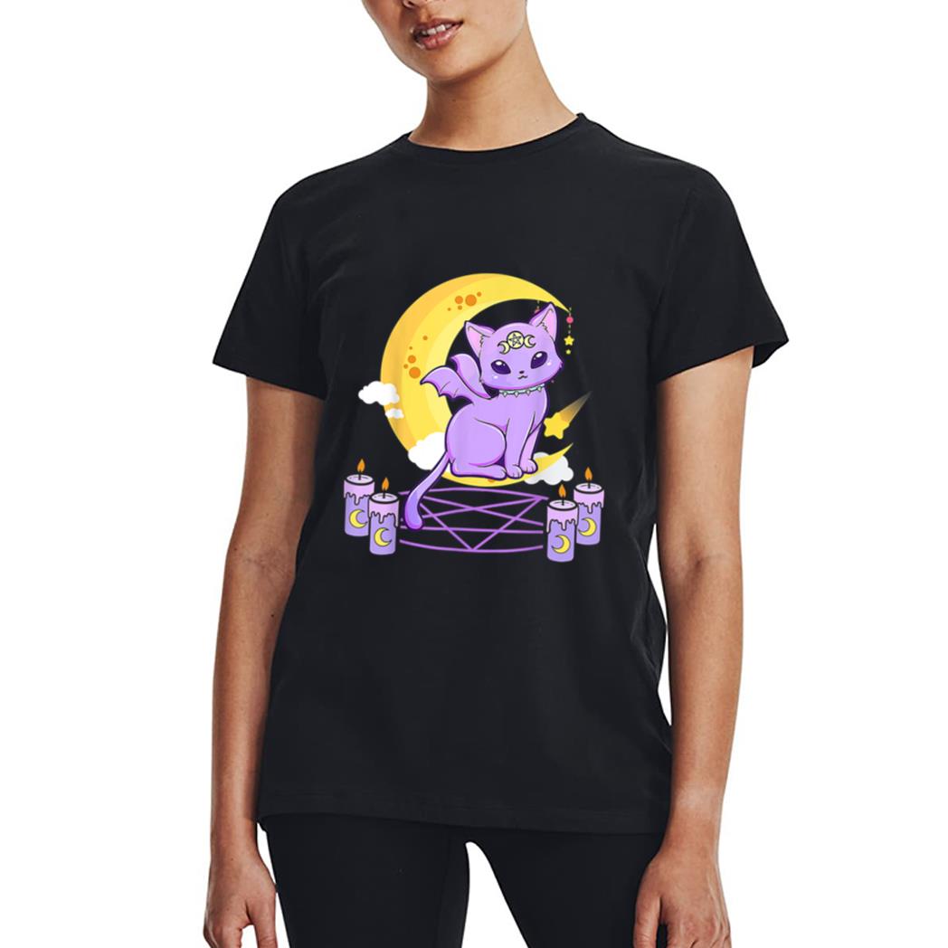 Kawaii Pastel Goth Cute Creepy Black Cat Pagan Kitty Occult Women T-Shirt