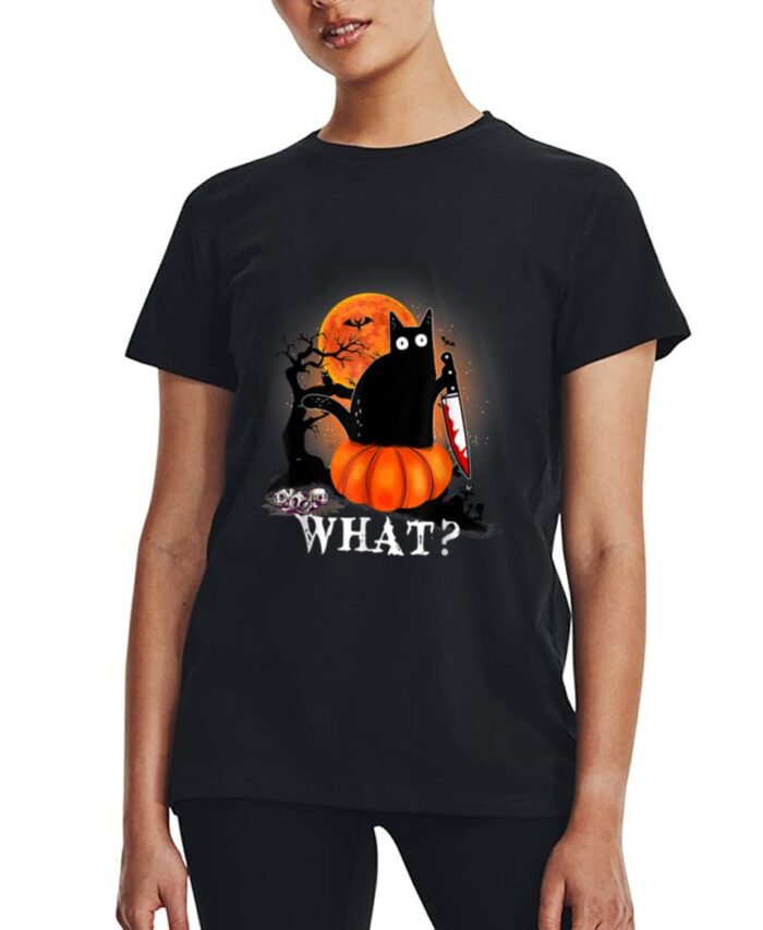 Killer Halloween Scary Moon Black Cat With Knife Pumpkin Women T-Shirt