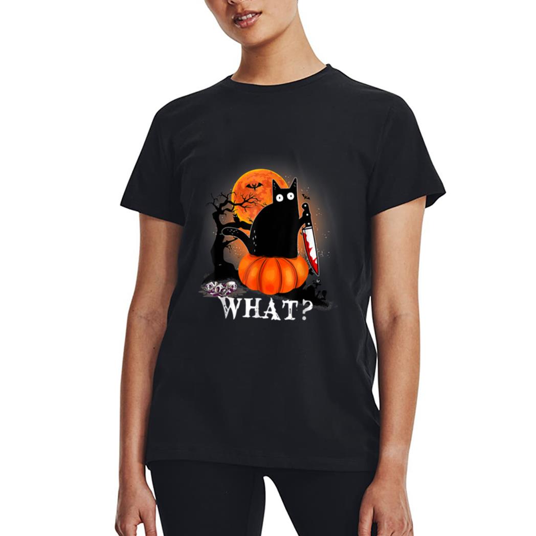 Killer Halloween Scary Moon Black Cat With Knife Pumpkin Women T-Shirt