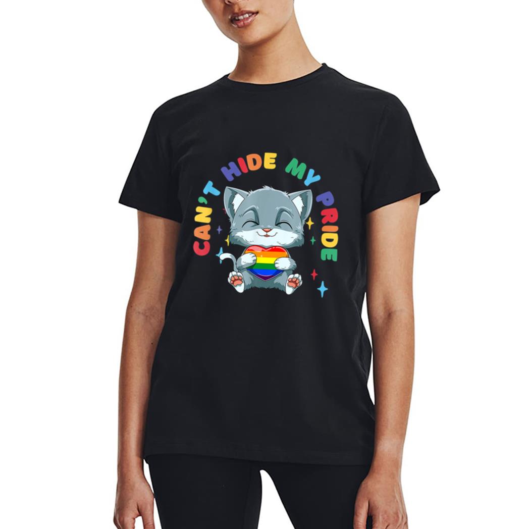 LGBQ Pride Rainbow Heart Cat Hugging LGBQ Heart Women T-Shirt