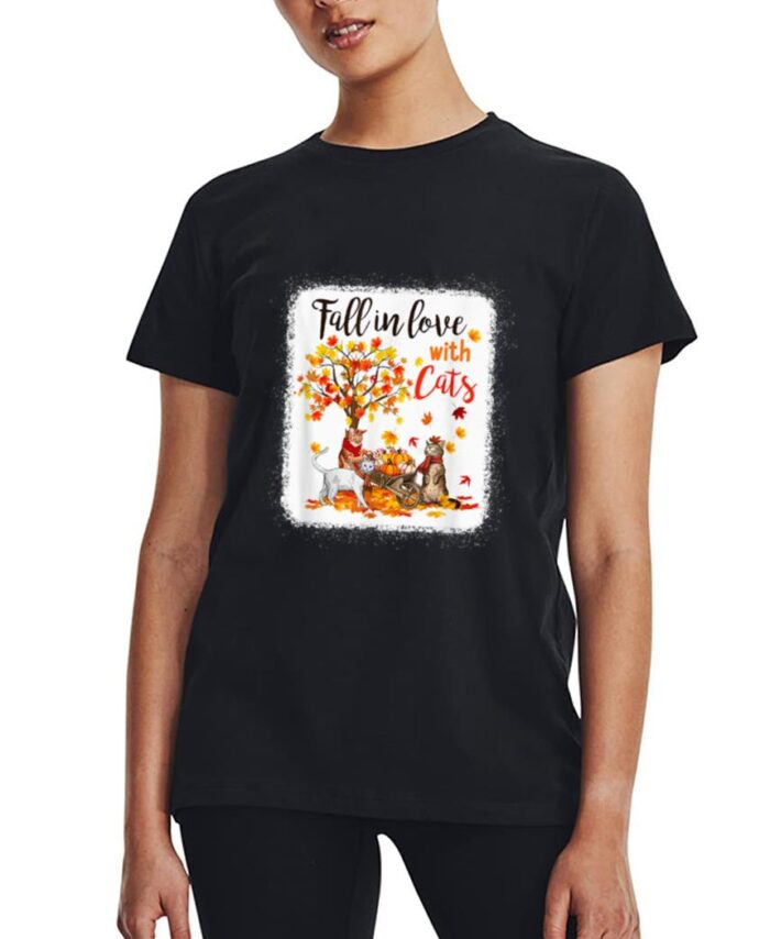 Maple Cat Leaf Fall Hello Autumn Bicycle Women T-Shirt