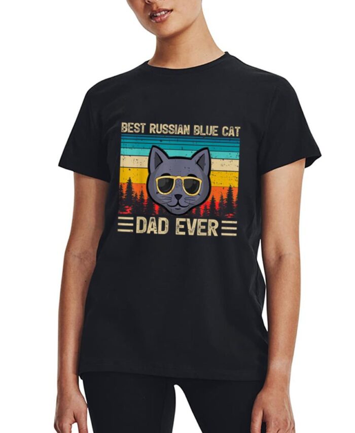 Mens Vintage Funny Best Russian Blue Cat Dad Ever Father's Day Women T-Shirt