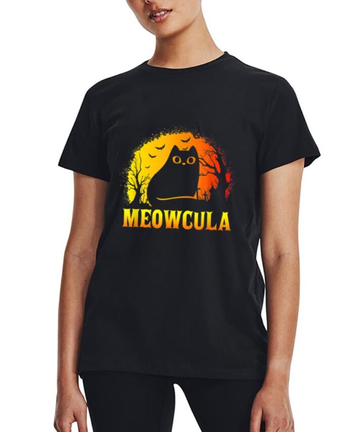 Meowcula Black Cat Halloween Vampire Cat Women T-Shirt