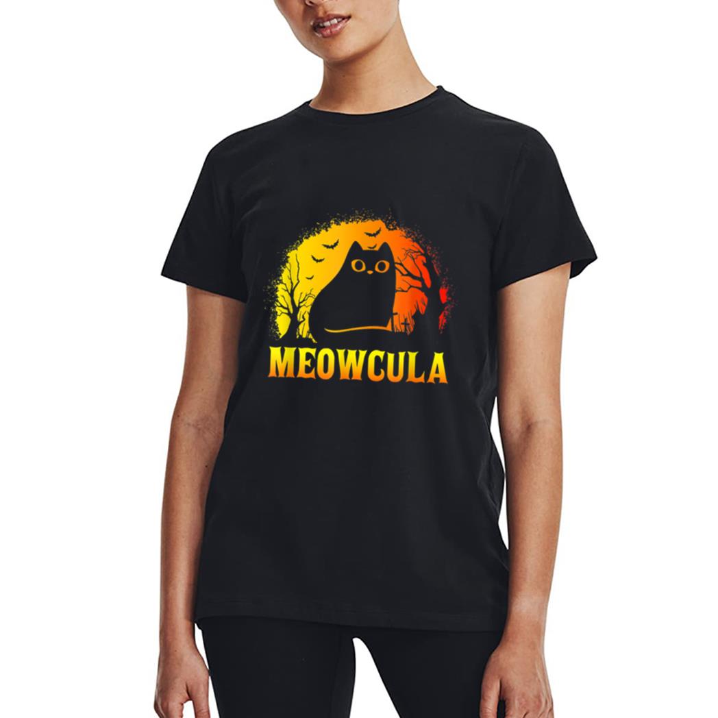 Meowcula Black Cat Halloween Vampire Cat Women T-Shirt