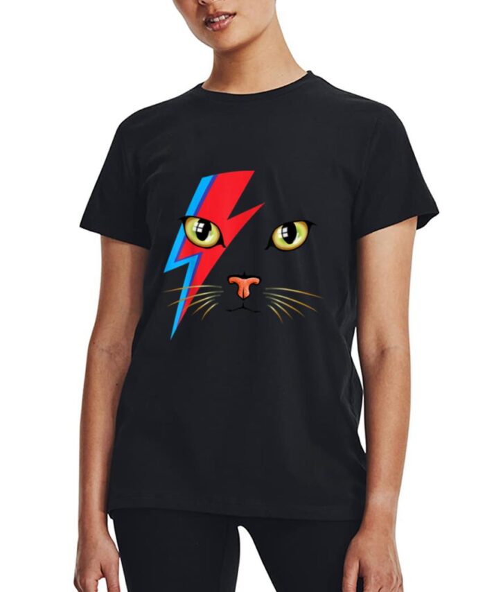 Meowie Bowie Cat Retro Kitty Cat Funny Glam Rock Music Women T-Shirt
