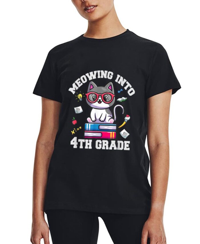 Meowing Into 4H Grade Funny Back O School Cat Lovers Women T-Shirt