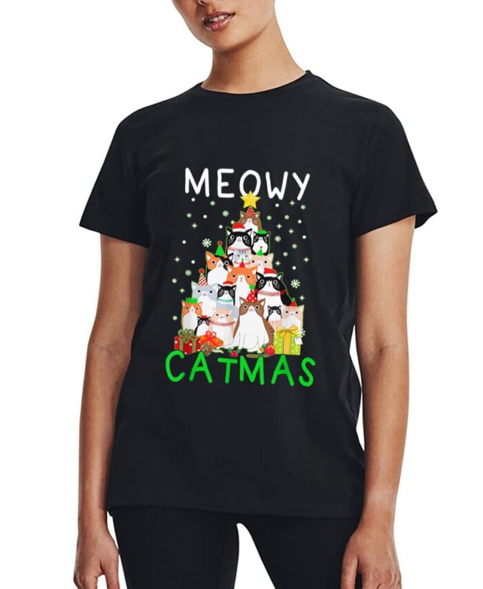 Meowy Catmas Cat Christmas Tree Xmas Women T-Shirt