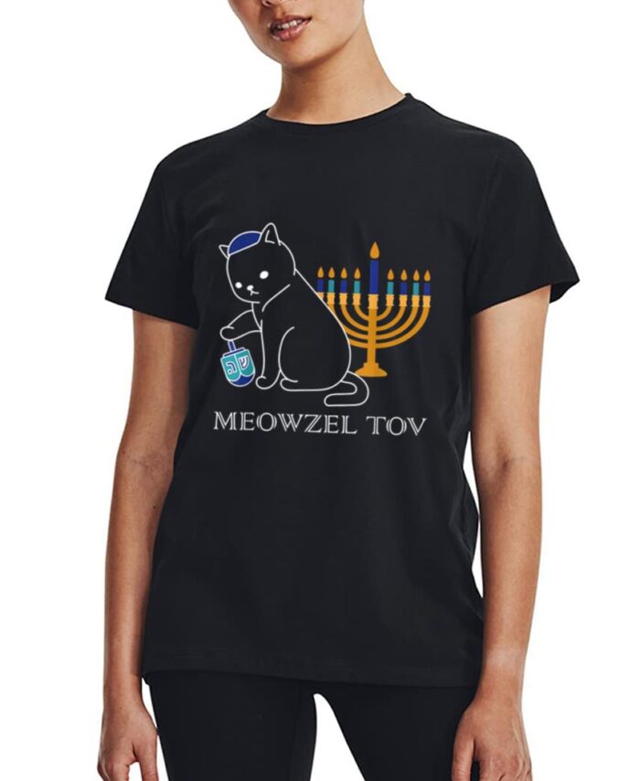 Meowzel Tov  Cute Cat Mazel Tov Menorah Funny Hanukkah Women T-Shirt
