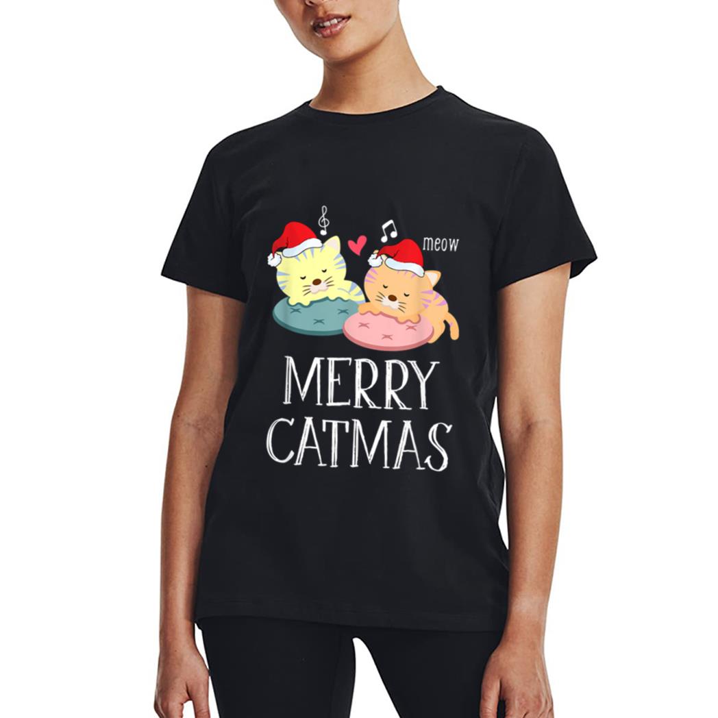 Merry Catmas Pajama Christmas Lights Funny Holiday Cat Mom Women T-Shirt