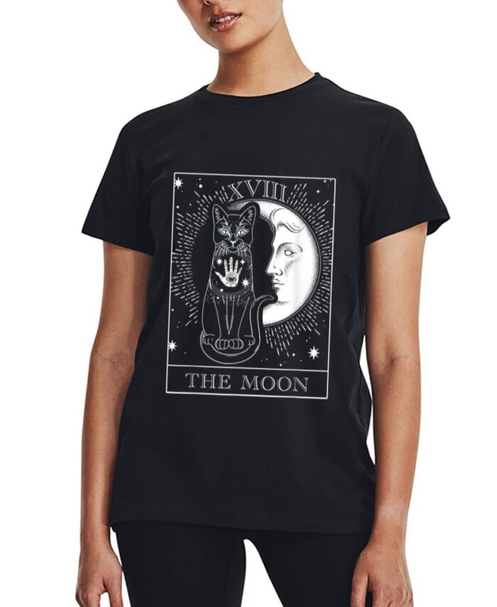 Moon Tarot Card and Cat Occult Graphic Women T-Shirt