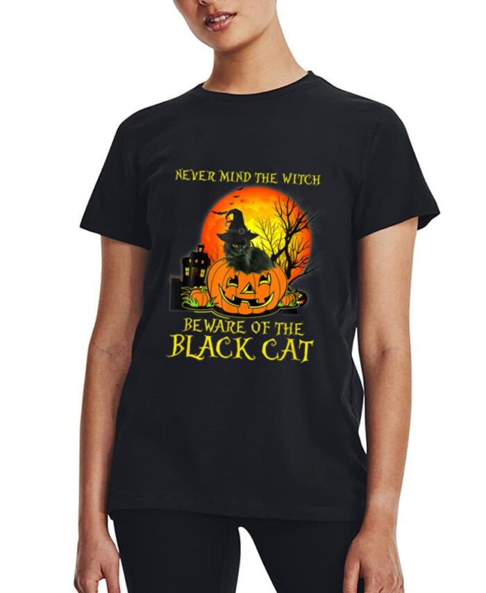 Never Mind A Witch Beware Of He Black Cat Halloween Women T-Shirt