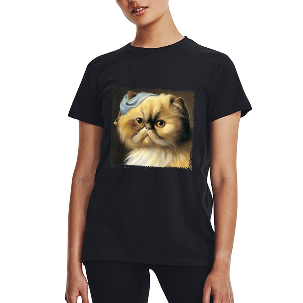 Persian cat with a pear earring, classical art parody feline Premium Women T-Shirt