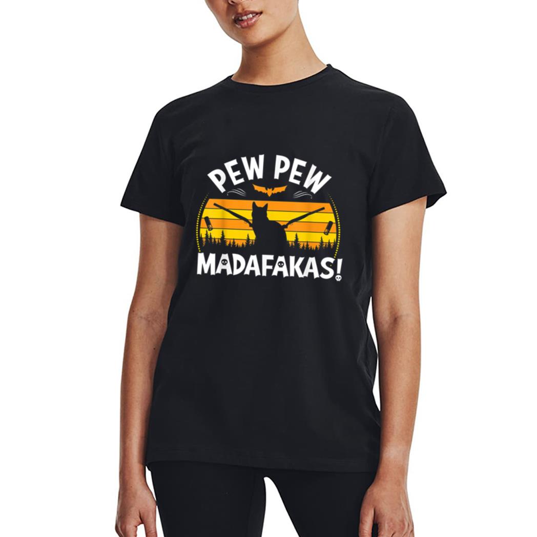 Pew Pew Madafakas scary boo night Halloween black cat Women T-Shirt
