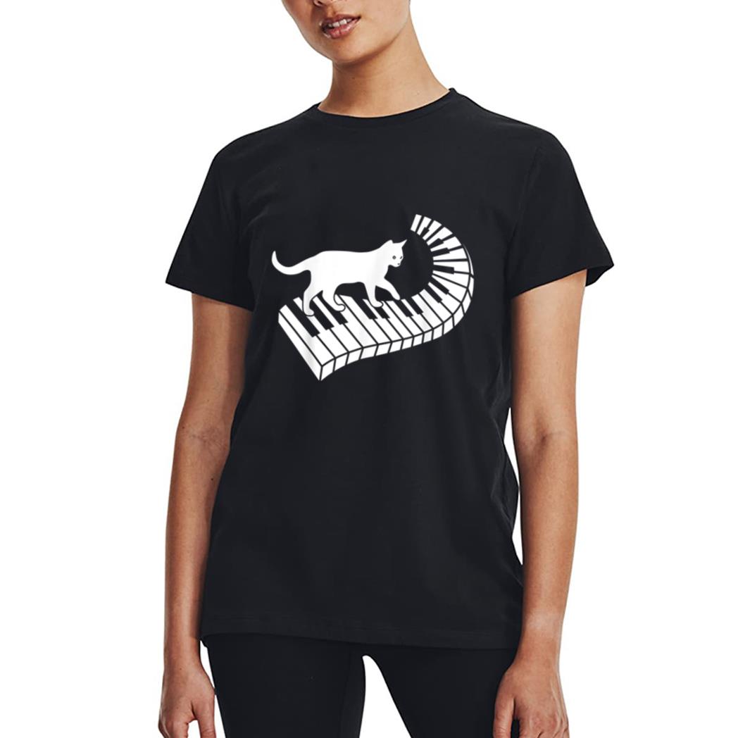 Piano Cat Funny Piano Player Musician Keyboard Pianist Cat Women T-Shirt