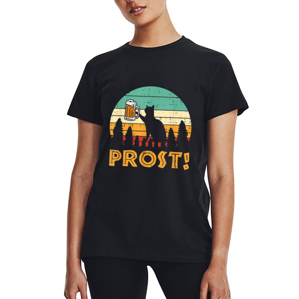 Prost Cat Silhouette Retro Bavarian Oktoberfest Women T-Shirt
