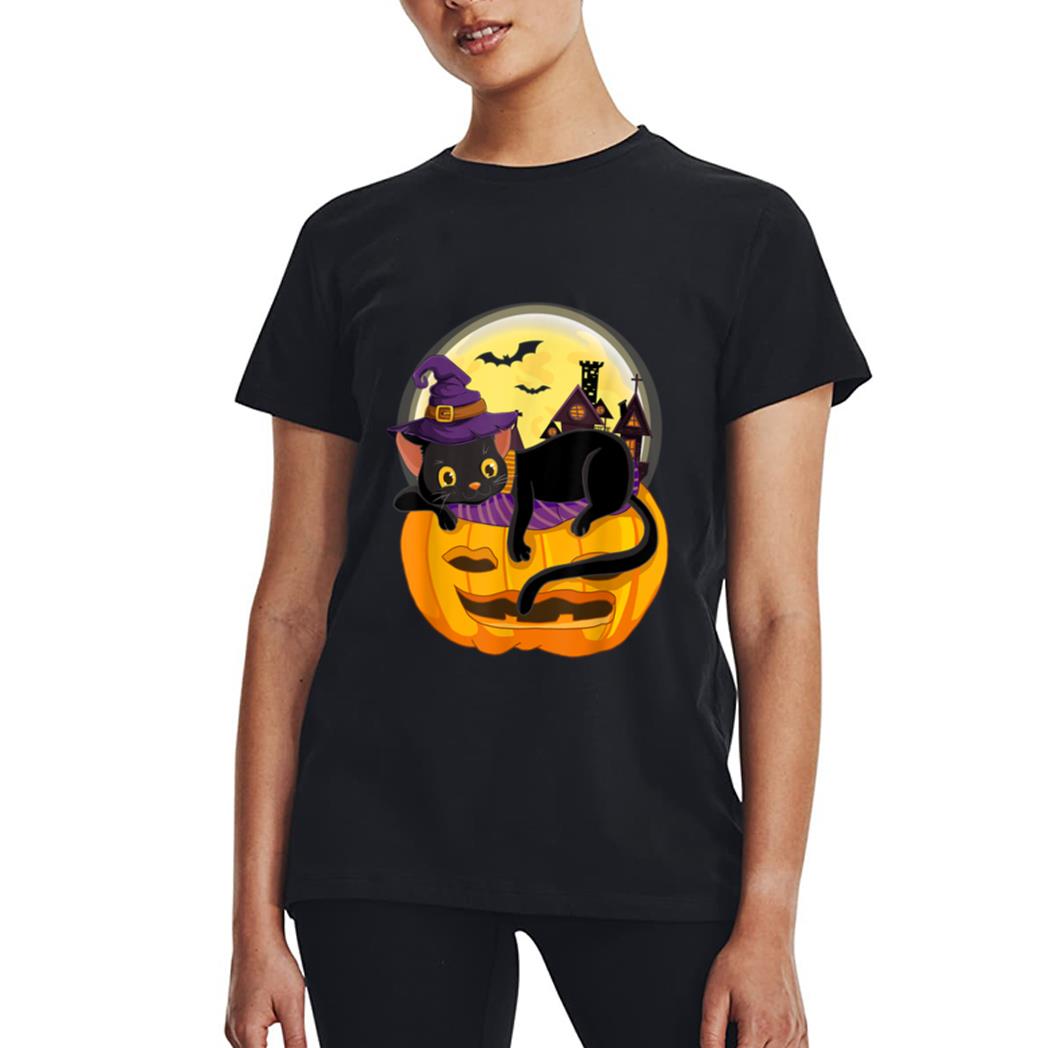 Pumpkin Black Cat Halloween Costume Scary Witch Autumn Fall Women T-Shirt
