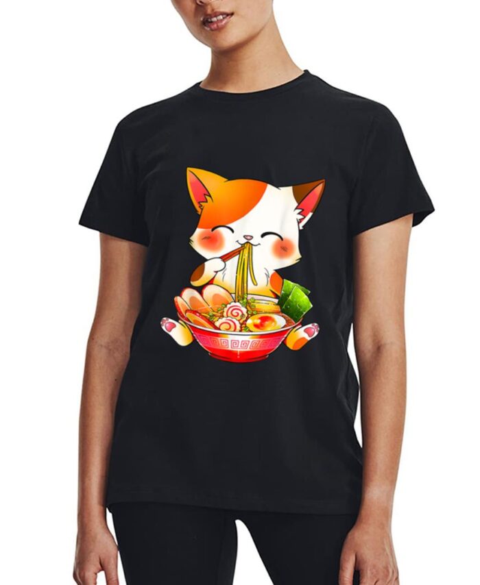 Ramen Cat Neko Anime Kawaii Japanese Merch Gifts Women T-Shirt