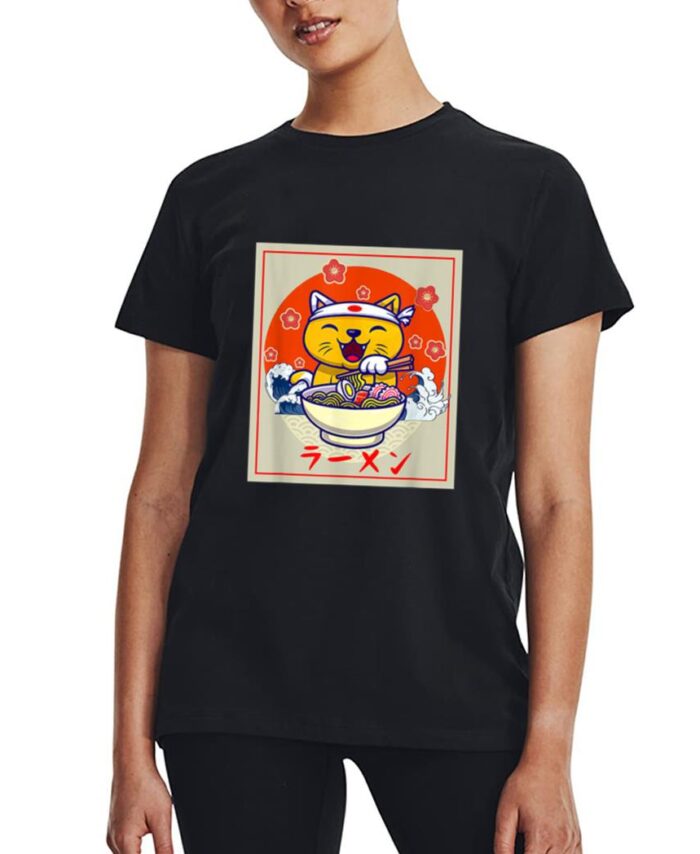 Ramen Cute Cat Kawaii Anime Japanese Food Neko Teens Girls Women T-Shirt
